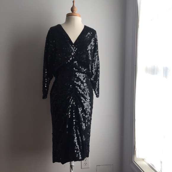 Vintage Dresses & Skirts - True Vintage Black Midi sequin party dress